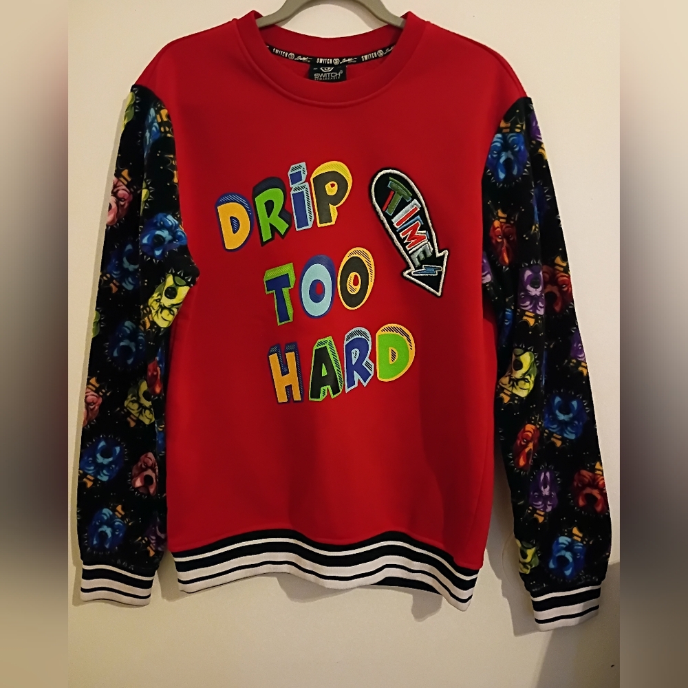 Switch Drip Too Hard Men's Velvet Sleeve‎ Sweatshirt Sz M